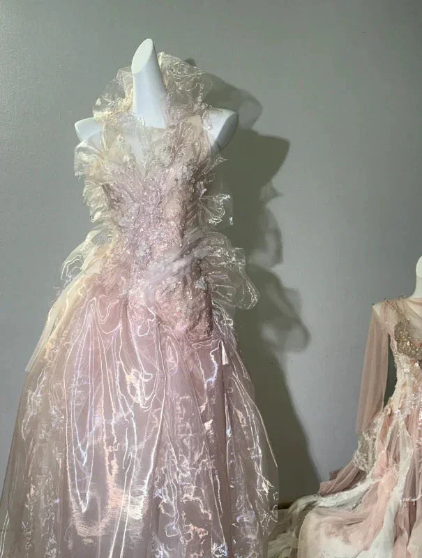 Fairy Pink Tulle Beaded Prom Dress Long Backless Evening Dress Y8564 - Image 7