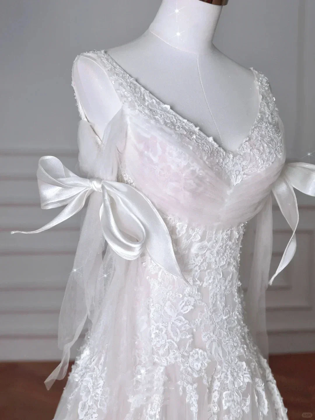 Fairy White V Neck Tulle Lace Appliques Mermaid Evening Dress,Long Wedding Dress Y8636 - Image 2
