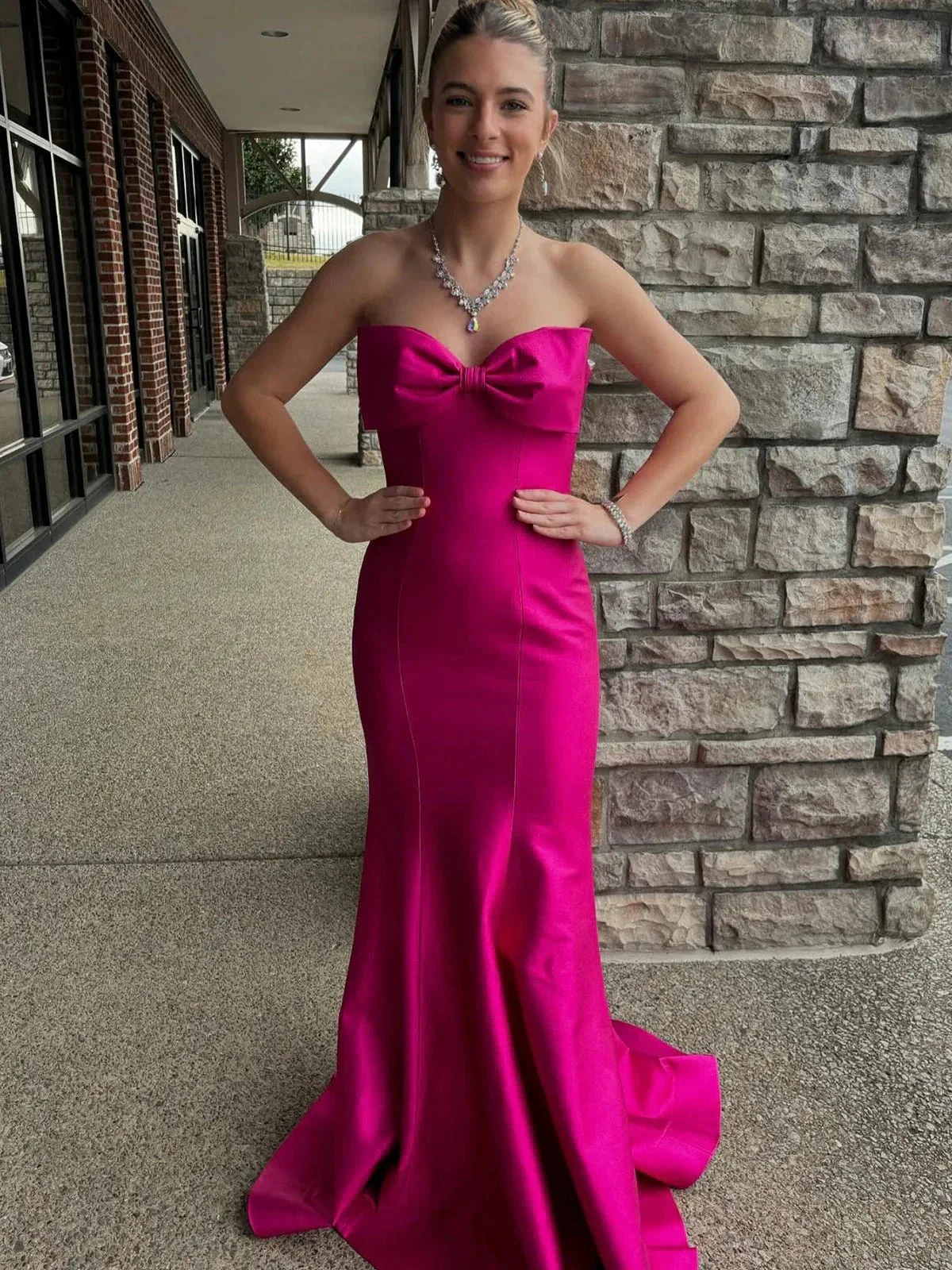 Faithe | Strapless Light Blue Bow Mermaid Long Formal Dress with Bow - Image 5