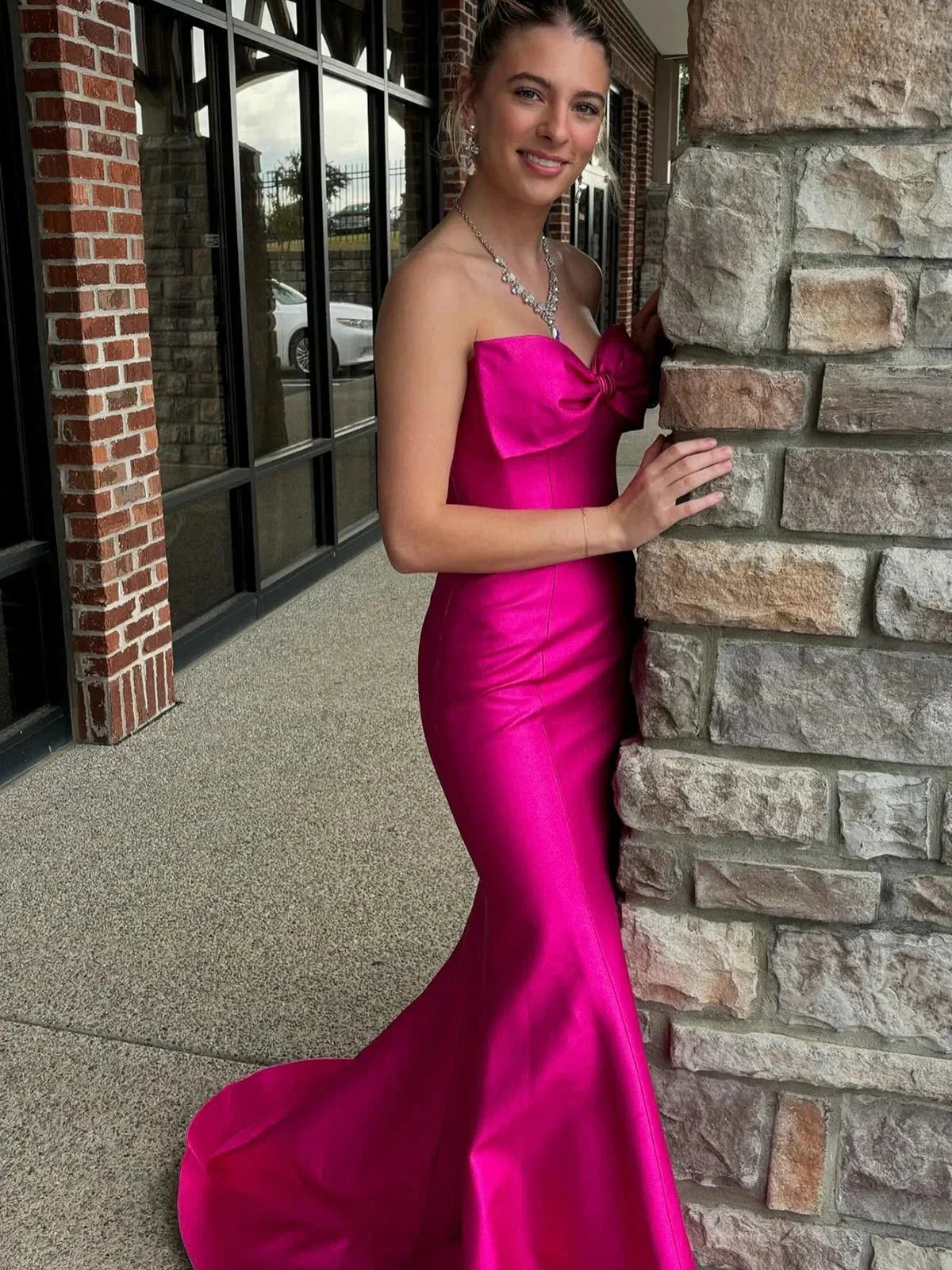 Faithe | Strapless Light Blue Bow Mermaid Long Formal Dress with Bow - Image 6