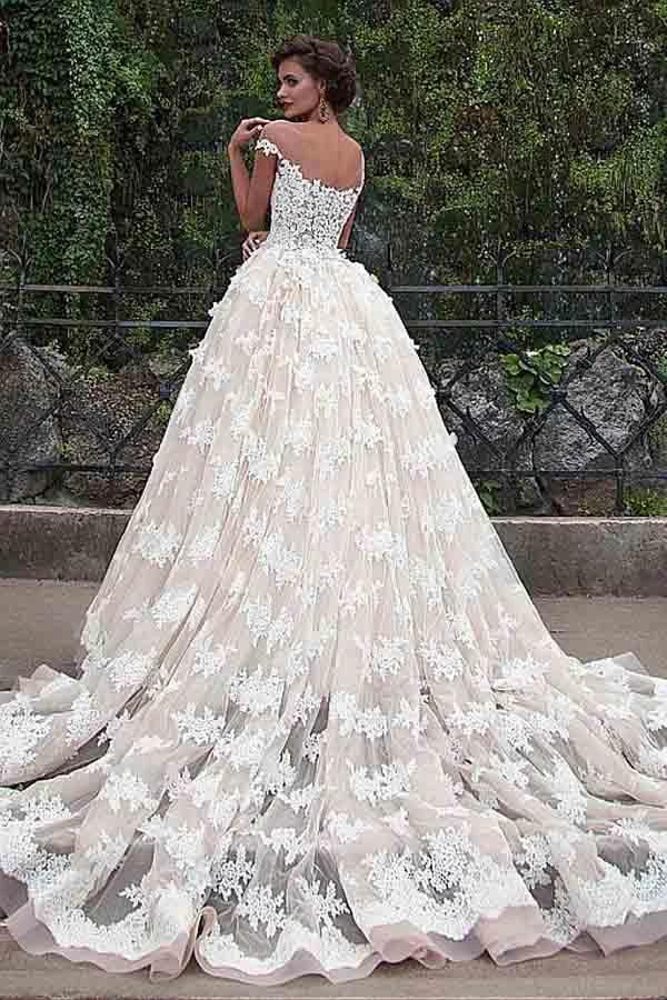 Fantastic Tulle Bateau Neckline Ball Gown Wedding Dresses With Lace   WD185 - Image 2