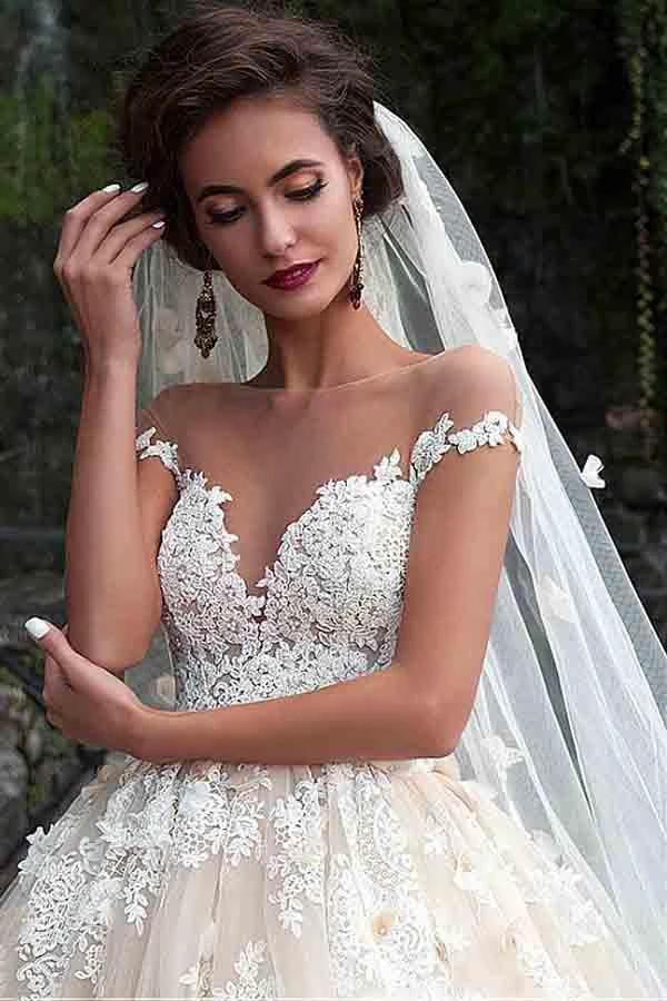 Fantastic Tulle Bateau Neckline Ball Gown Wedding Dresses With Lace   WD185 - Image 3