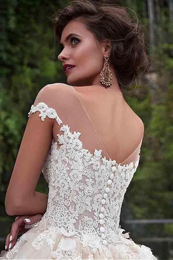 Fantastic Tulle Bateau Neckline Ball Gown Wedding Dresses With Lace   WD185 - Image 4