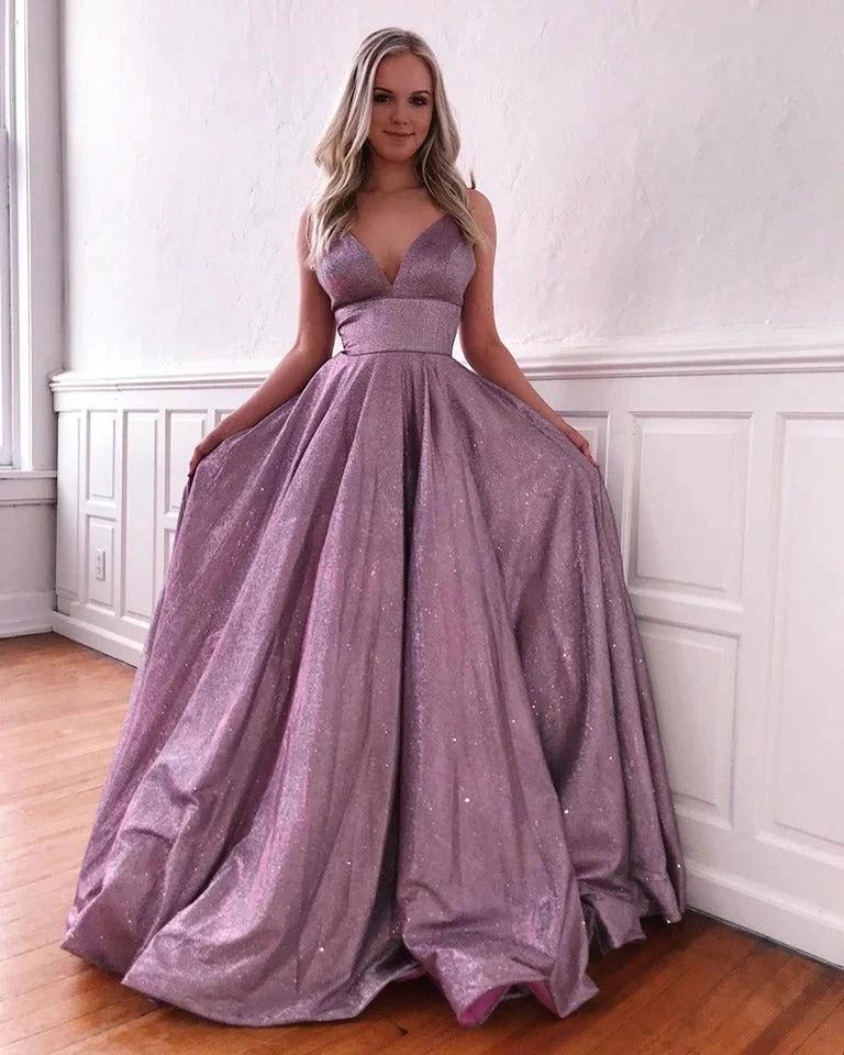 Fascinating Long A-line V-neck Bright silk Prom Dress with Pockets - Image 2