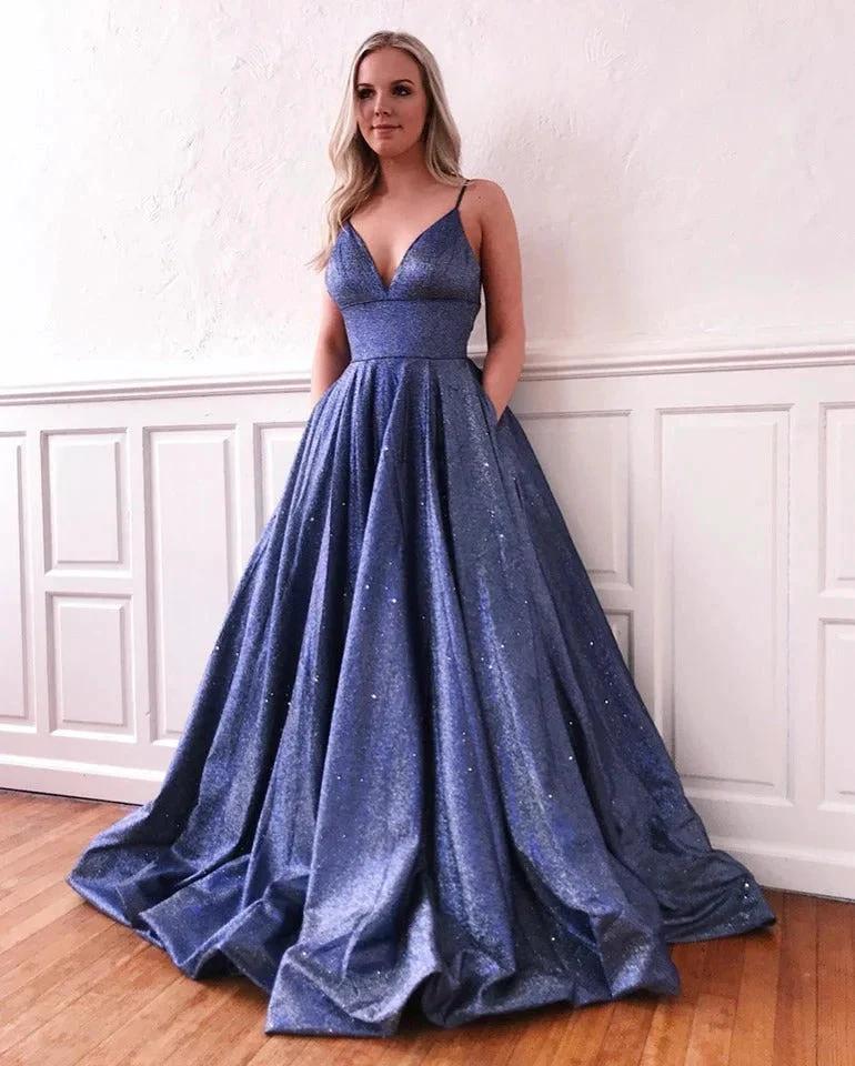 Fascinating Long A-line V-neck Bright silk Prom Dress with Pockets - Image 3