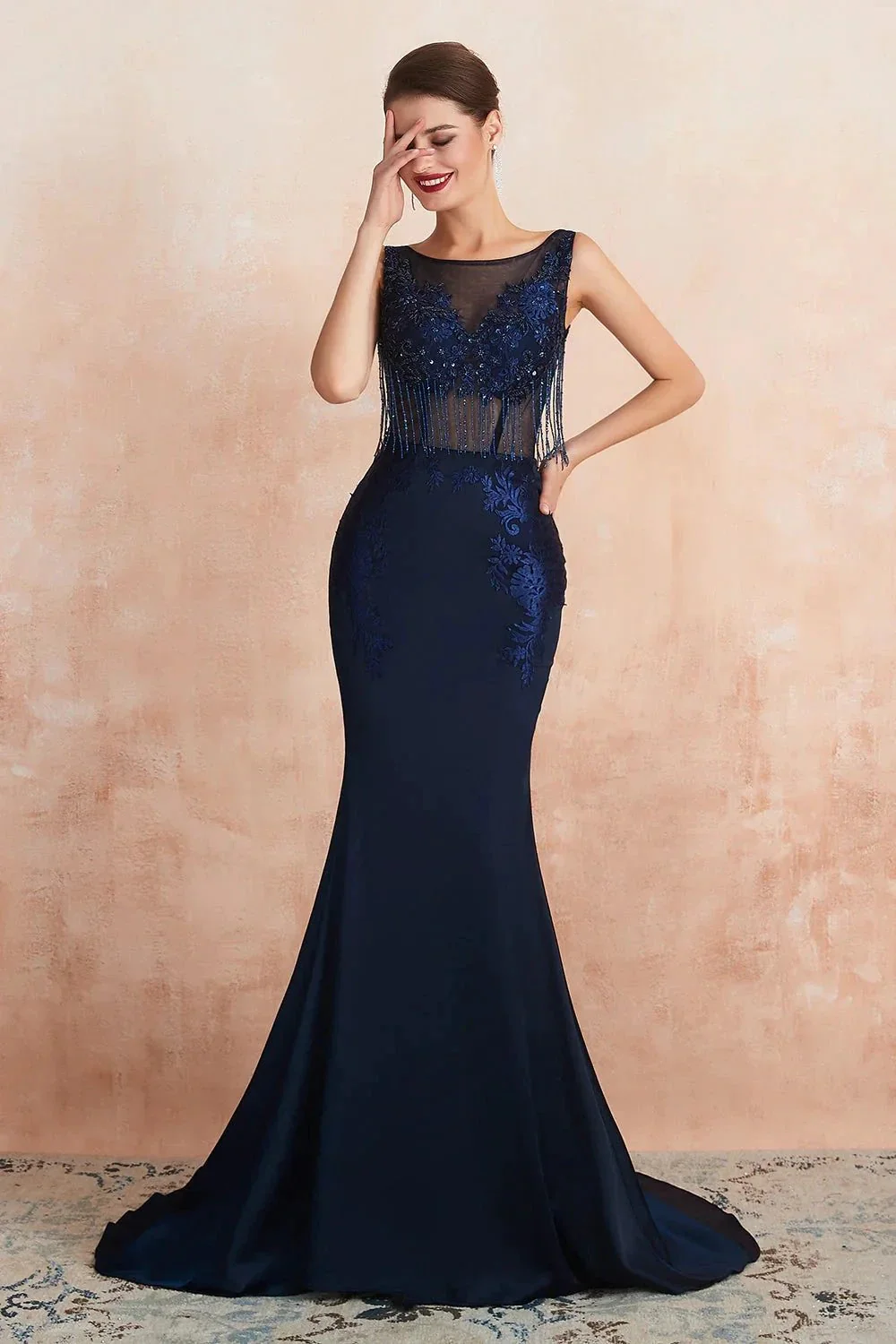 Fascinating Long Mermaid Jewel Satin Evening Dress - Image 5