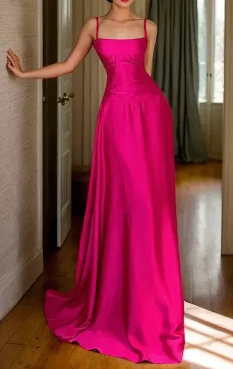 Fashion A Line Evening Dress Hot Pink Satin Prom Dress Y7717 - Image 2