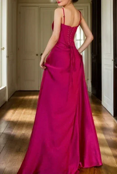 Fashion A Line Evening Dress Hot Pink Satin Prom Dress Y7717 - Image 3