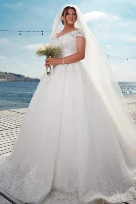 Fashion A-line Off-the-shoulder Wedding Dresses With Lace - Image 3