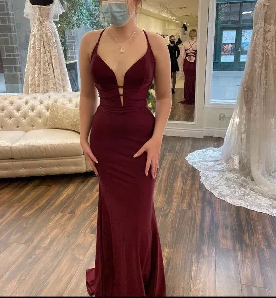 Fashion Burgundy Mermaid Evening Dress Burgundy Formal Gown Y6429 - Image 2