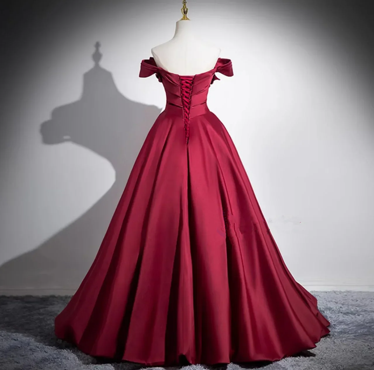 Fashion Burgundy Satin Pleats Prom Dress A Line Elegant Ball Gown Y7661 - Image 3