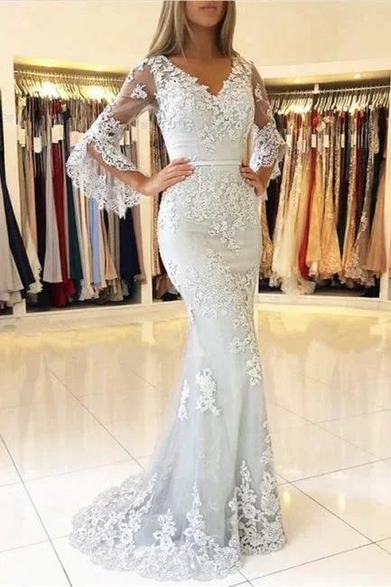 Fashion Evening Dresses Long Lace With Sleeves Floor-Length Evening Wear Prom Dresses - Image 3