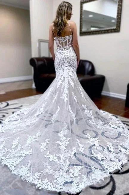 Fashion Jewel Sleeveless Mermaid Lace Backless Wedding Dresses - Image 2