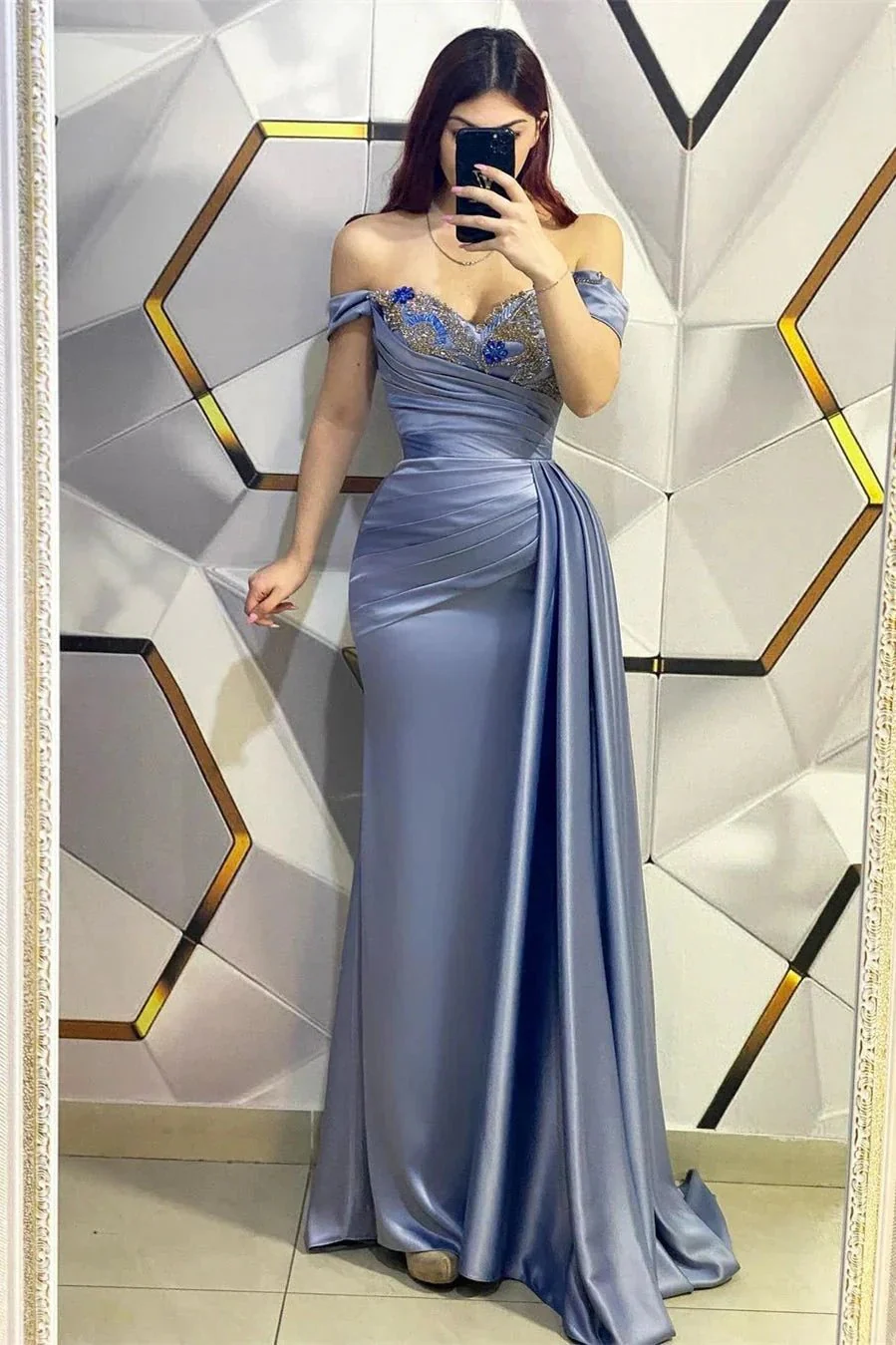 Fashion Long Mermaid Off-the-shoulder Sequined Prom Dress With Ruffles
