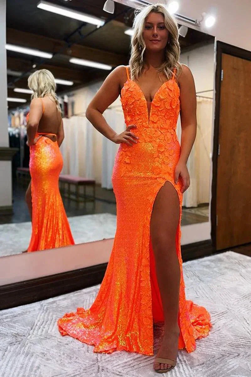 Miracle |Mermaid V Neck Sequins Prom Dress with Slit - Image 4