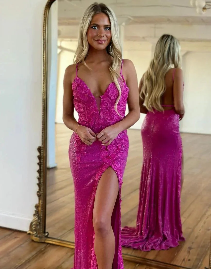 Miracle |Mermaid V Neck Sequins Prom Dress with Slit - Image 8