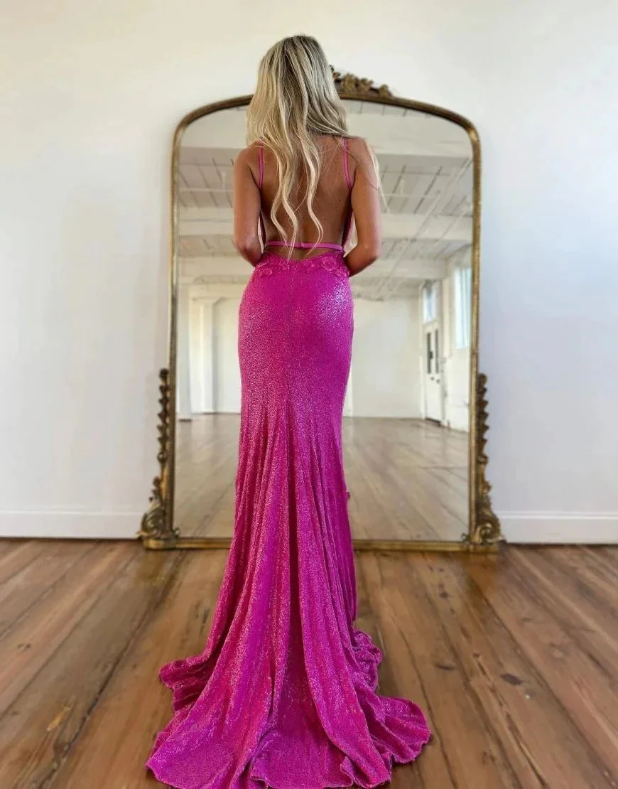 Miracle |Mermaid V Neck Sequins Prom Dress with Slit - Image 9
