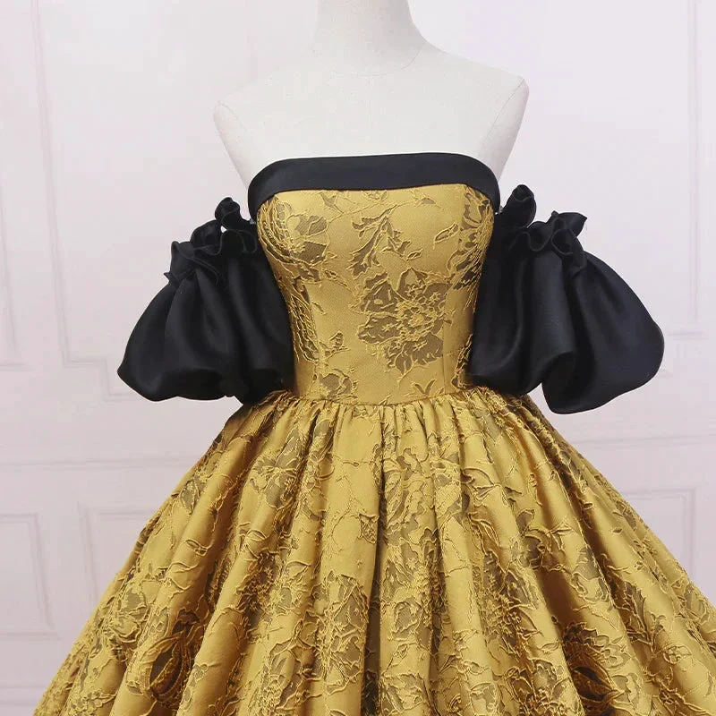 Fashion retro style slim golden bride dress vintage ball gown s04 - Image 2