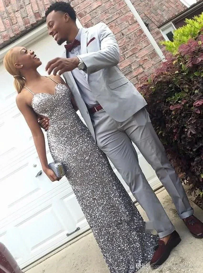 Fashion spaghetti strap silver prom dress with beading, elegant silver sequin evening dress,bodycon mermaid sequin party dress Y578 - Image 3