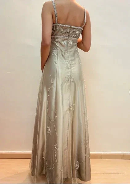 Fashion Spaghetti Straps Satin Tulle Beaded Prom Dress A Line Party Evening Gown Y8139 - Image 4