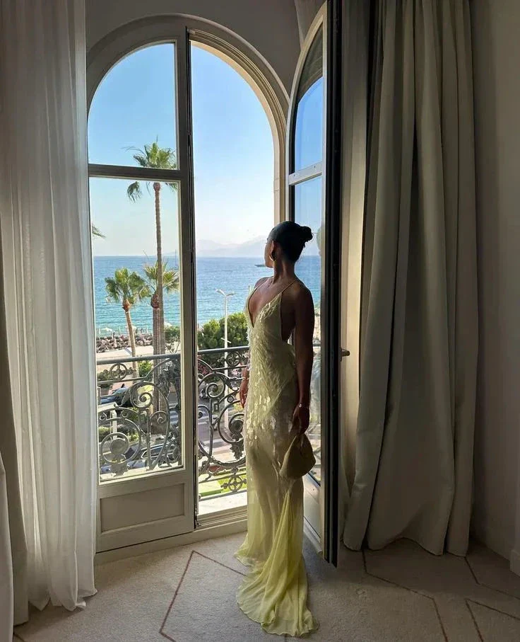 Fashion V Neck Mermaid Evening Dress Yellow Chiffon Sequins Prom Dress Y7892 - Image 3
