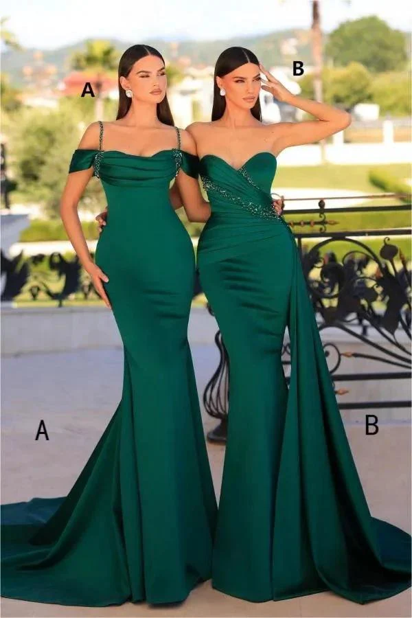 Fashionable Long Dark Green Mermaid Sleeveless Beading Satin Prom Dress - Image 3