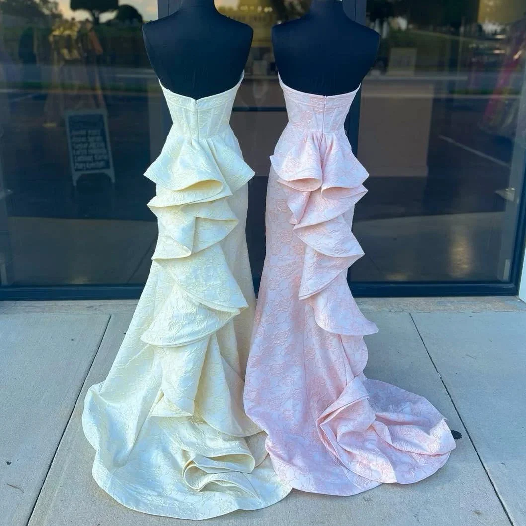 Strapless Floral Printed Mermaid Prom Dress With Split - Image 2