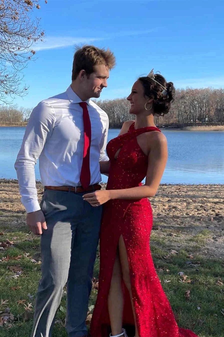 Fitted Criss Coss Neck Orange Prom Dress with Slit SYP88 - Image 5