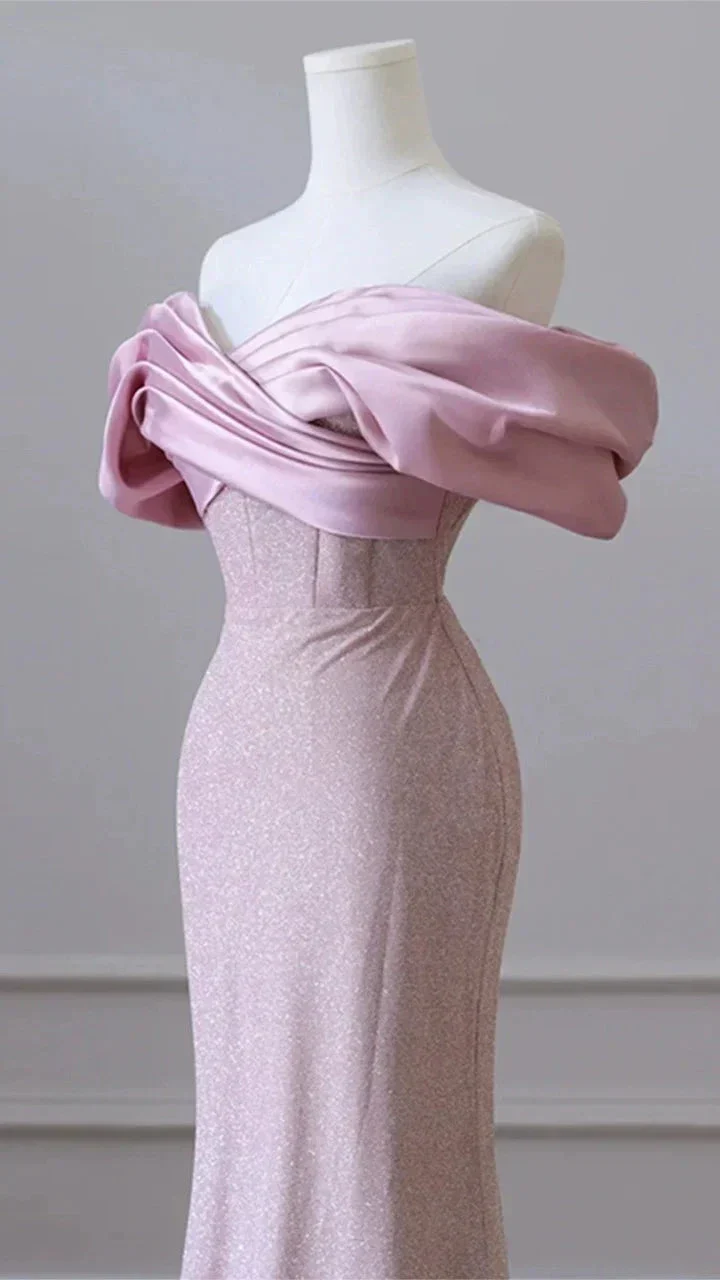 Flesh Pink Sequin Evening Gown Elegant Women's Off Shoulder Party Prom Evening Dress Y6963 - Image 3