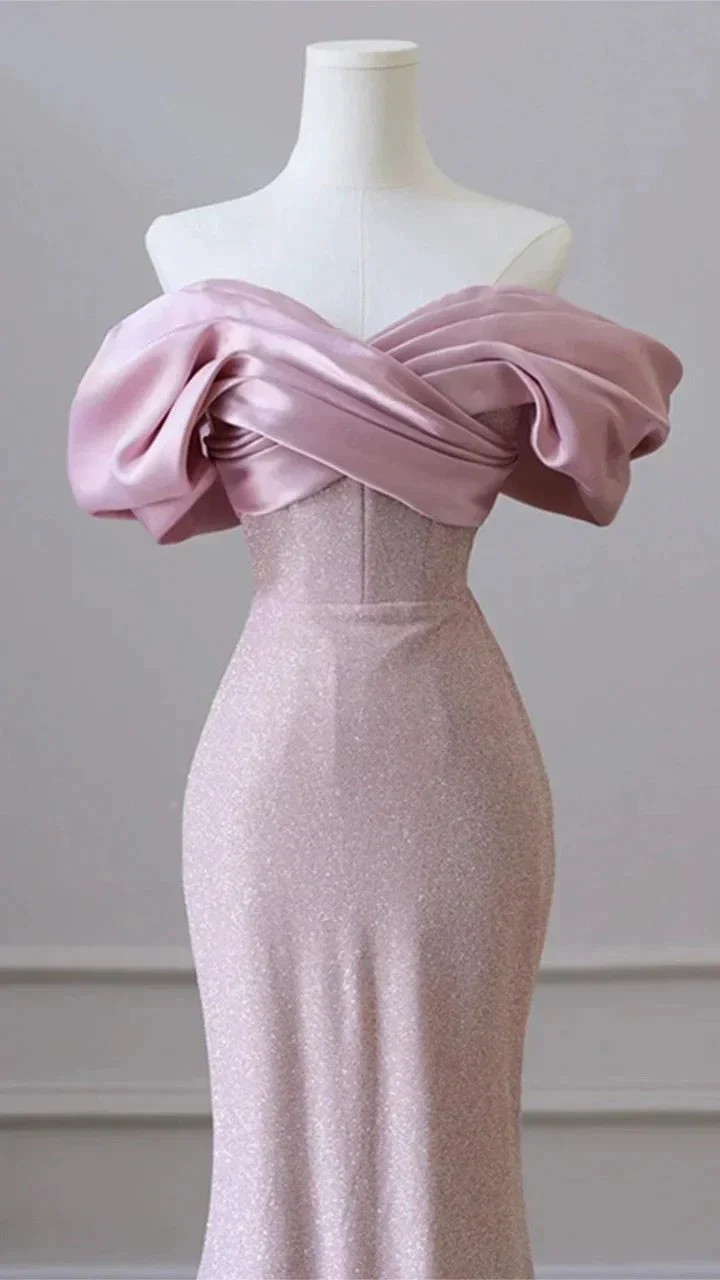 Flesh Pink Sequin Evening Gown Elegant Women's Off Shoulder Party Prom Evening Dress Y6963 - Image 4