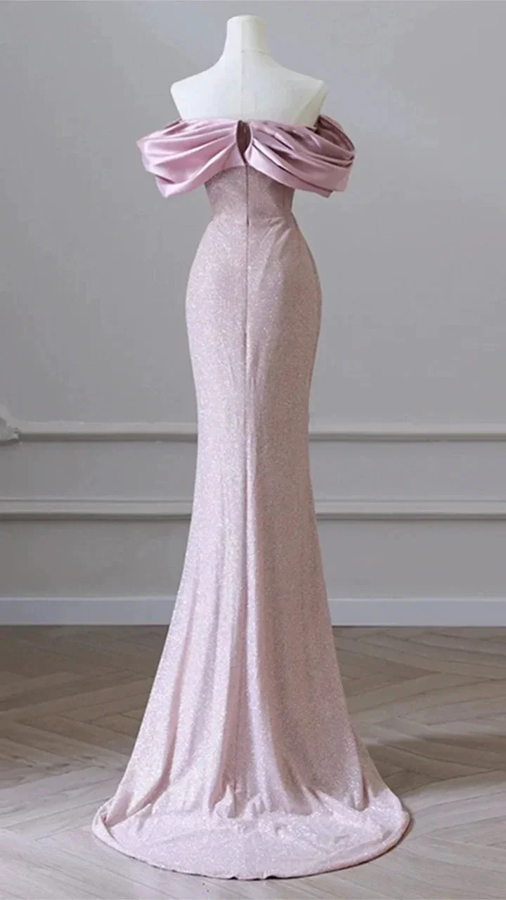 Flesh Pink Sequin Evening Gown Elegant Women's Off Shoulder Party Prom Evening Dress Y6963 - Image 5