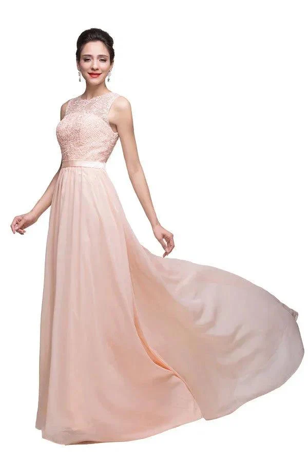 Floor-length A-line Crew Sash Chiffon Appliques Bridesmaid Dresses - Image 2