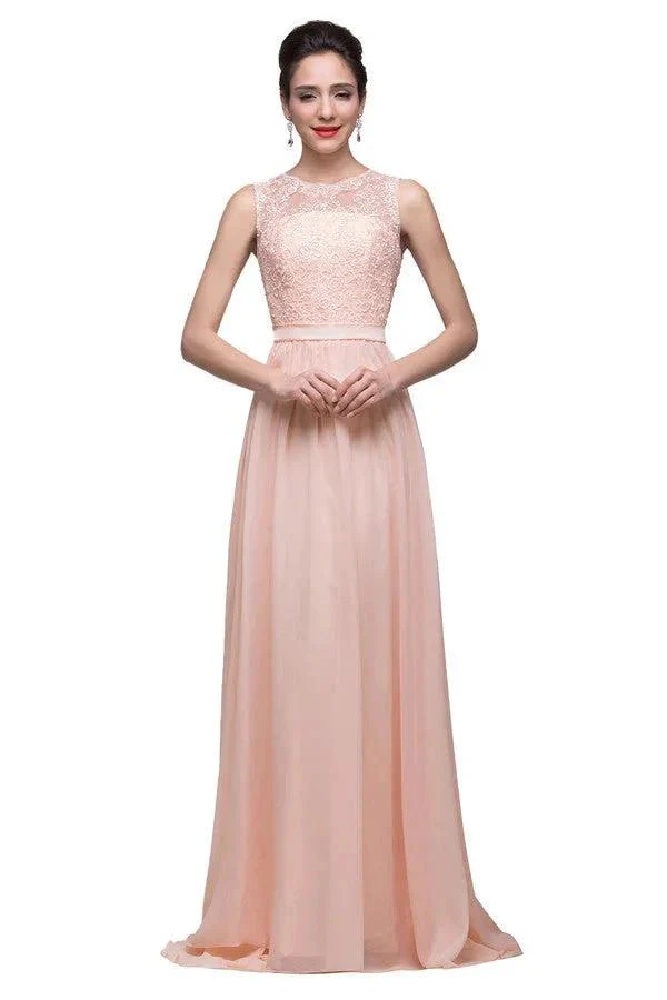 Floor-length A-line Crew Sash Chiffon Appliques Bridesmaid Dresses - Image 3
