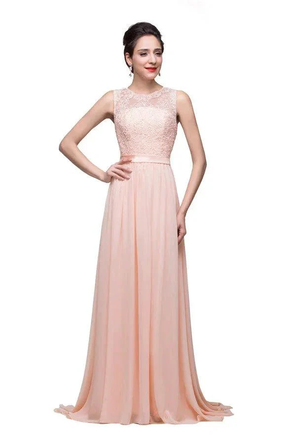 Floor-length A-line Crew Sash Chiffon Appliques Bridesmaid Dresses - Image 5