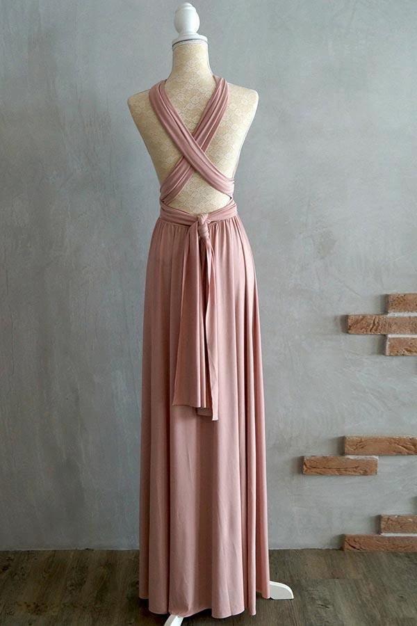 A-line Floor-Length Criss-Cross Straps Blush Spandex Bridesmaid Dress  BD043 - Image 2