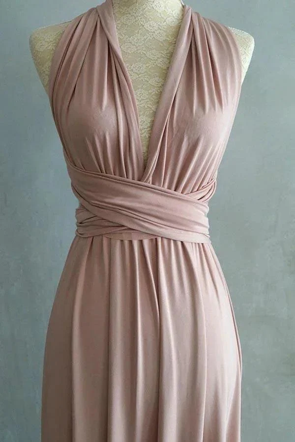 A-line Floor-Length Criss-Cross Straps Blush Spandex Bridesmaid Dress  BD043 - Image 3