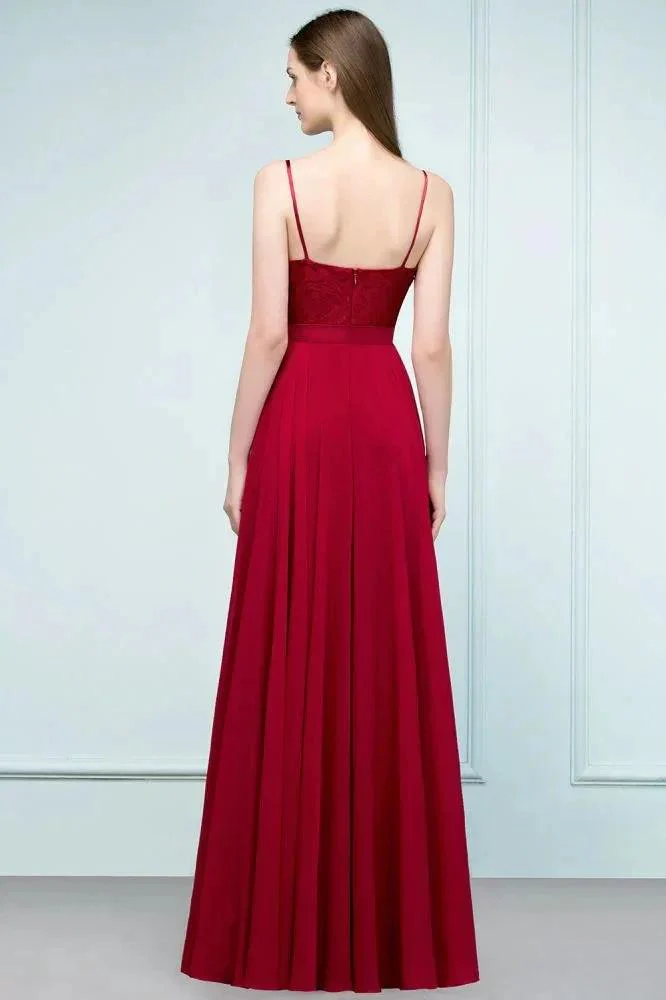 Floor Length Lace Appliques A-line Spaghetti Prom Dresses - Image 3
