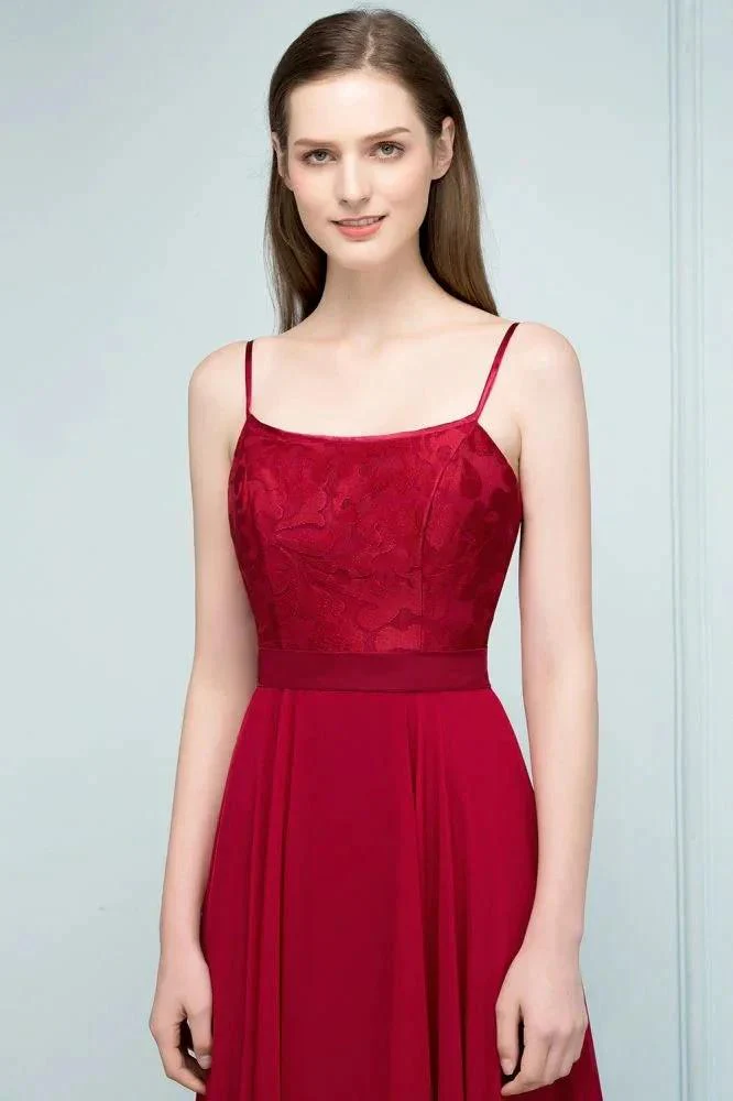 Floor Length Lace Appliques A-line Spaghetti Prom Dresses - Image 5