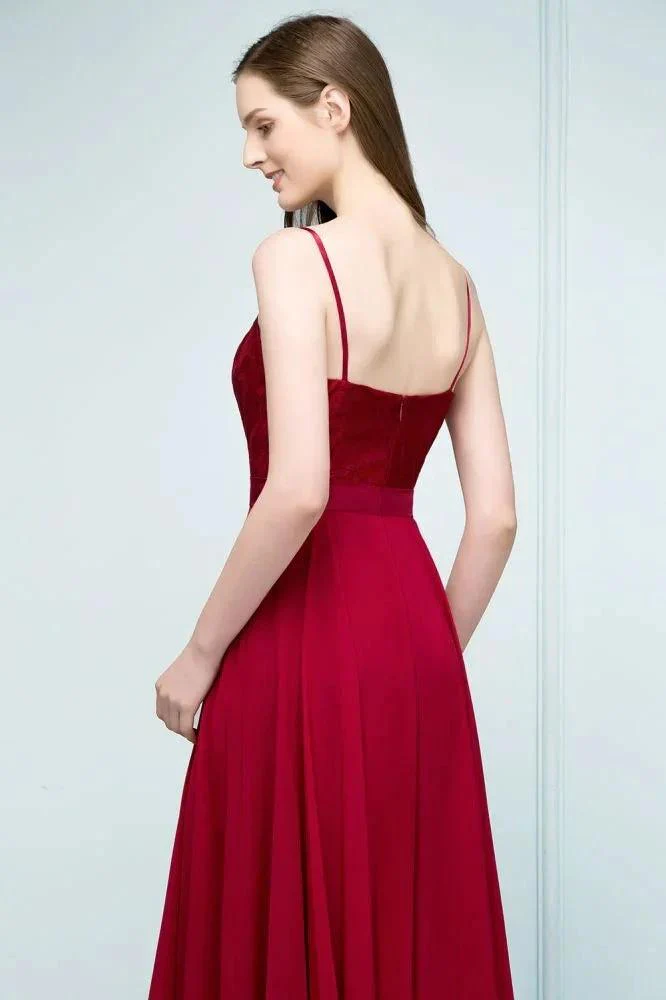 Floor Length Lace Appliques A-line Spaghetti Prom Dresses - Image 6