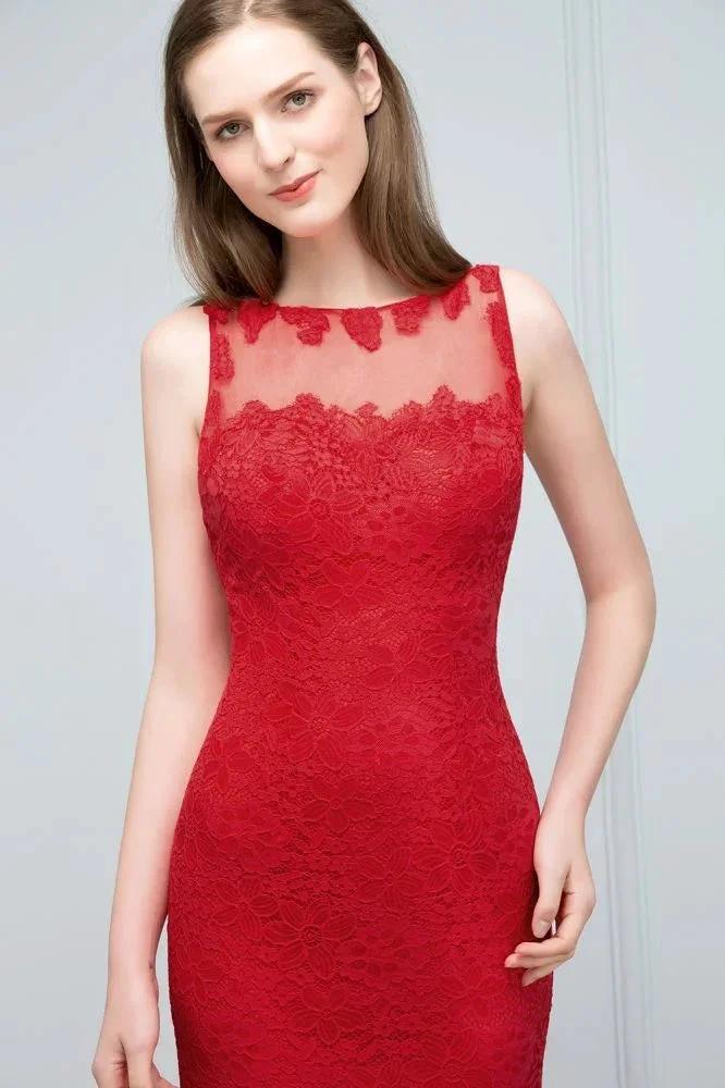 Floor Length Mermaid Illusion Neckline Sleeveless Tulle Lace Prom Dresses - Image 10