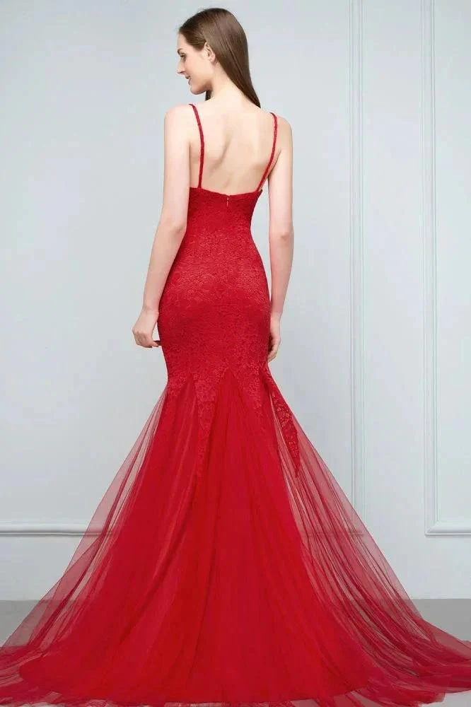 Floor Length Mermaid Illusion Neckline Sleeveless Tulle Lace Prom Dresses - Image 2