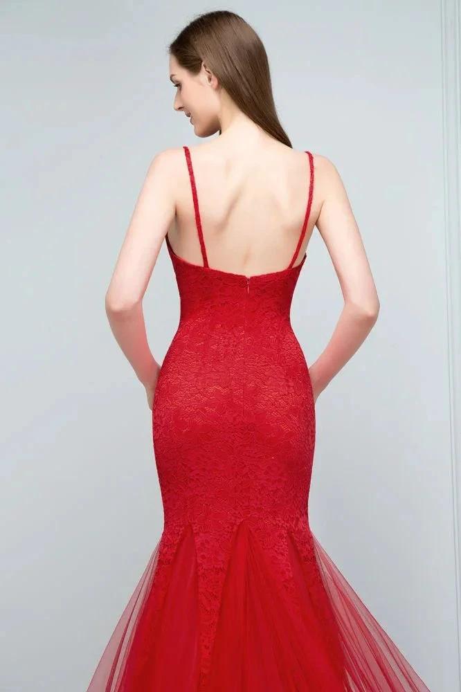 Floor Length Mermaid Illusion Neckline Sleeveless Tulle Lace Prom Dresses - Image 5