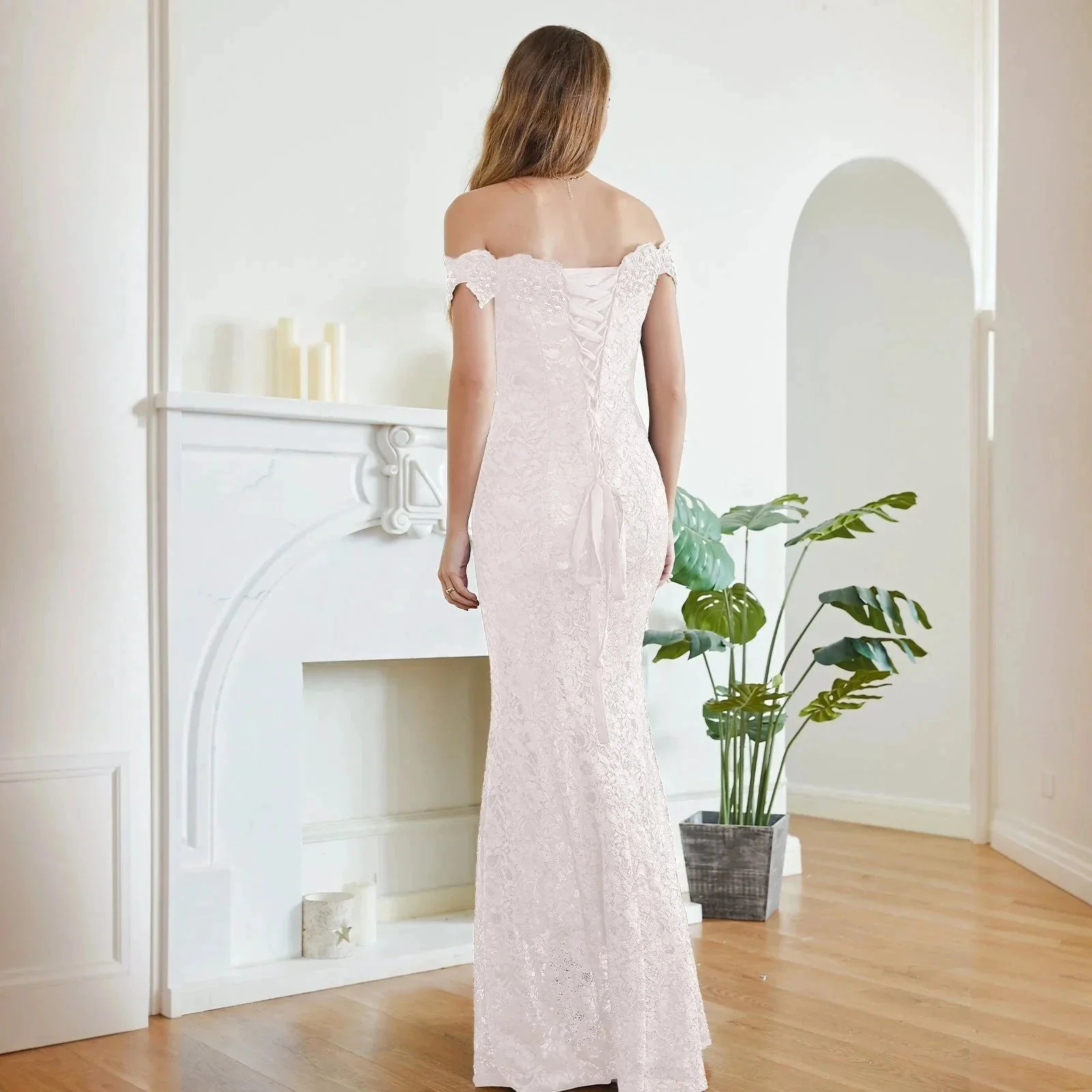 Floor-Length Mermaid Lace Off Shoulder Bridesmaid Dresses - Image 2