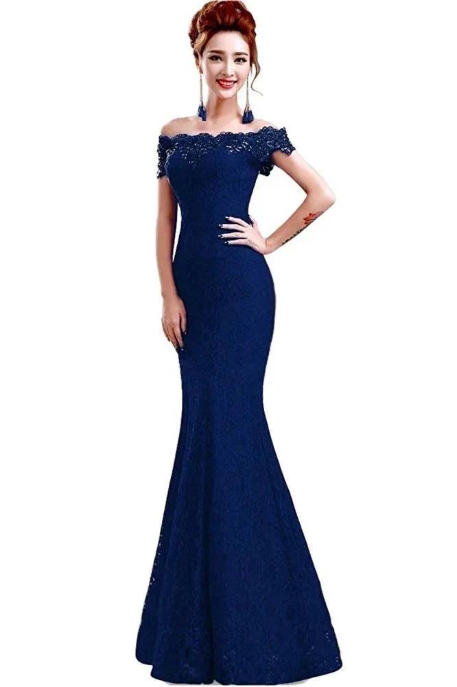 Floor-Length Mermaid Lace Off Shoulder Bridesmaid Dresses - Image 5