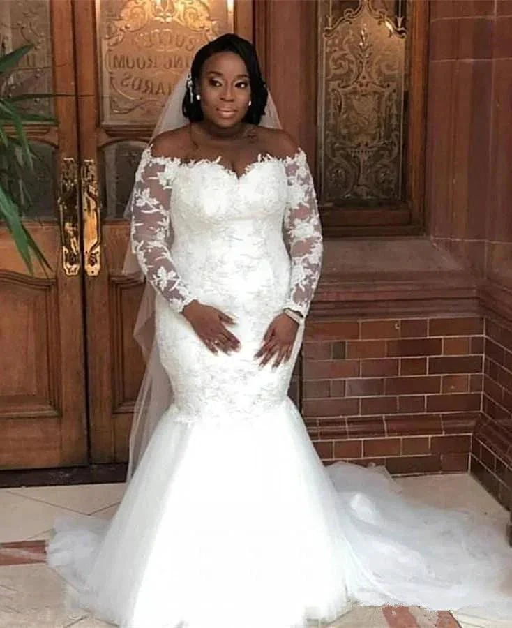 Long Sleeves Off-the-Shoulder Mermaid Lace Wedding Dress - Image 2