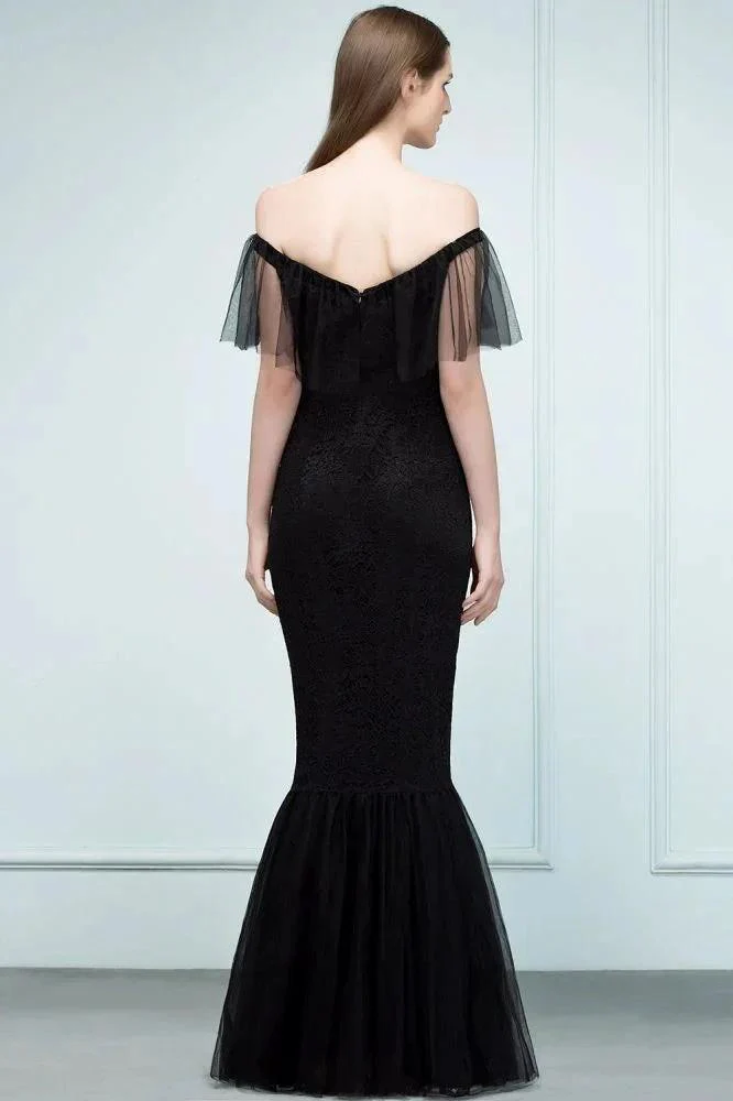 Floor Length Off-shoulder Mermaid Lace Tulle Prom Dresses - Image 2