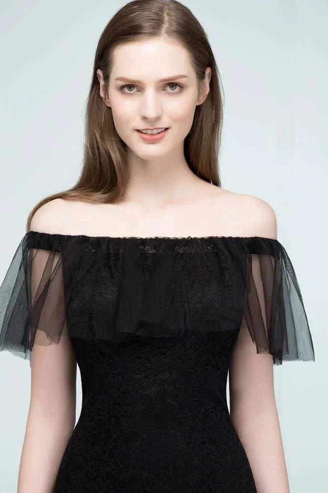 Floor Length Off-shoulder Mermaid Lace Tulle Prom Dresses - Image 4