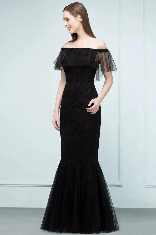 Floor Length Off-shoulder Mermaid Lace Tulle Prom Dresses - Image 7