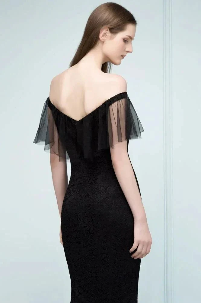 Floor Length Off-shoulder Mermaid Lace Tulle Prom Dresses - Image 8