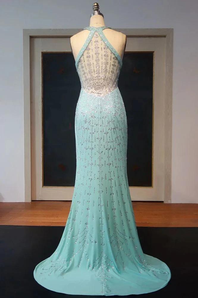Floor Length Sheath Halter Sequined Back Prom Dresses - Image 2